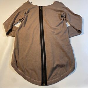 NWT $80 Soft Surroundings Sz XS Margulies Mocha Back Zip High Low Tunic Sweater